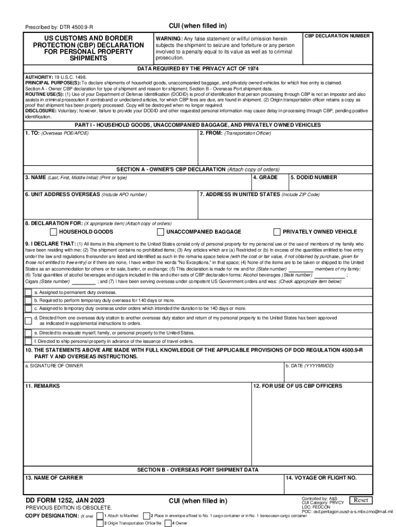  US CUSTOMS and BORDER PROTECTION CBP DECLARATION 2023-2024