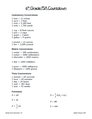 6th Grade Math Fsa Countdown Answer Key  Form