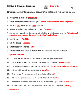 Bill Nye Chemical Reactions Worksheet  Form