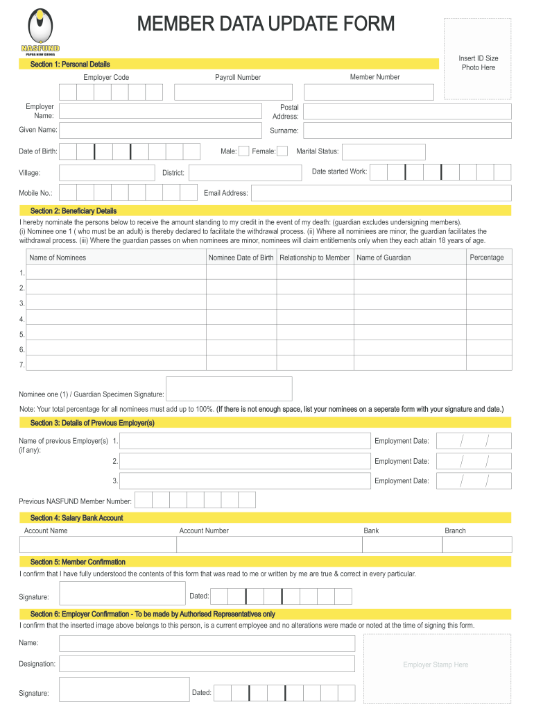 Nasfund Member Details Update Form