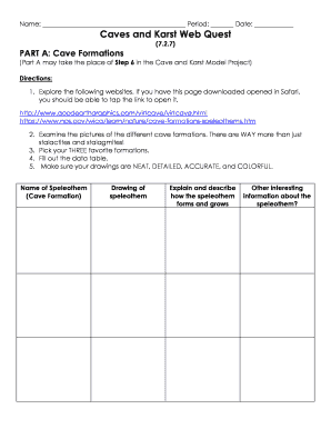 Caves and Karst Webquest Answer Key  Form