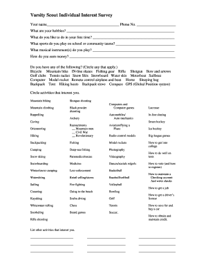 Varsity Scout Individual Interest Survey  Form
