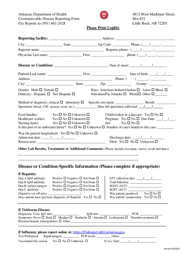  Communicable Disease Reporting Form PDF 2022-2024