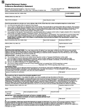 Get and Sign Virginia Retirement System Preference Beneficarys Statement  Form 2014-2022