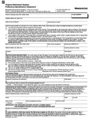  Virginia Retirement System Preference Beneficarys Statement  Form 2014-2024