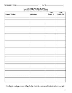 Sign Out Sheet  Form