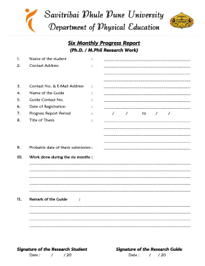 Phd Six Month Progress Report Sample PDF  Form