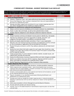 Incident Response Plan Checklist  Form