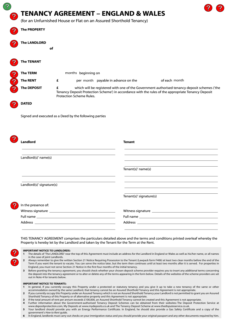 TENANCY AGREEMENT ENGLAND &amp; WALES  Form