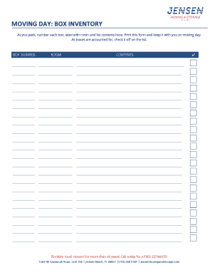 As You Pack, Number Each Box, Label with Room and List Contents Here  Form