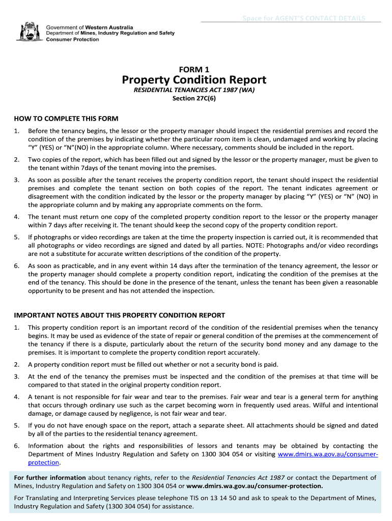 Wa Property Condition Report  Form