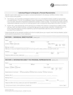 This Form May Be Used to Notify Express Scripts of a Personal Representative for the Individual Identified in Section I, below