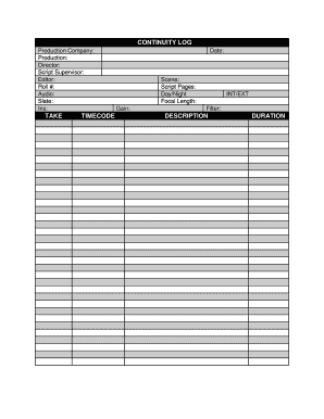 Continuity Sheet Template  Form