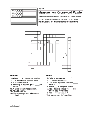Measurement Crossword Puzzle Worksheet  Form