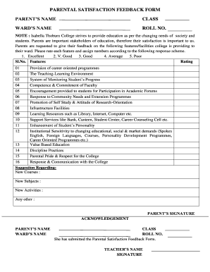 PARENTAL SATISFACTION FEEDBACK FORM