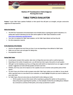 Table Topic Evaluation Form