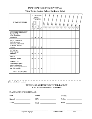 Table Topics Judges Ballot  Form