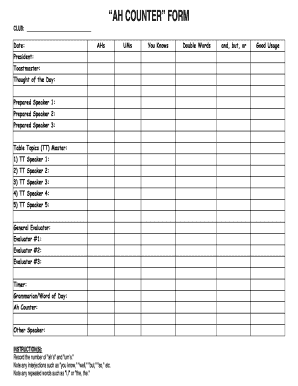 Ah Counter Sheet  Form