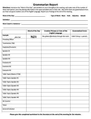 Grammarian Report Sample  Form