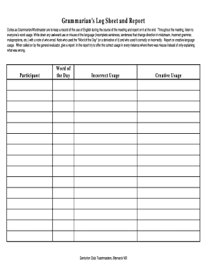 Grammarian&#039;s Log Sheet and Report  Form