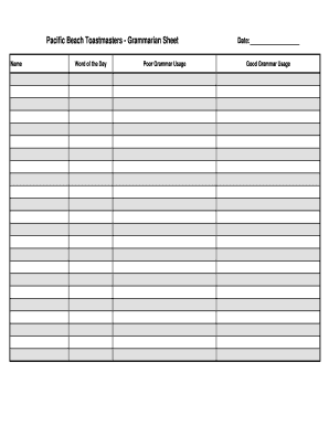 Toastmasters Grammarian Tally Sheet  Form