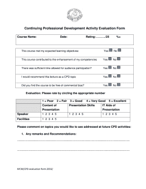 Professional Development Evaluation Examples  Form