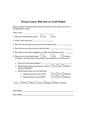 Breast Cancer Risk Survey Gail Model  Form