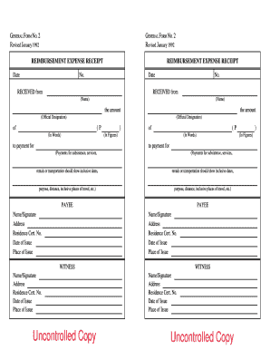 REIMBURSEMENT EXPENSE RECEIPT  Form