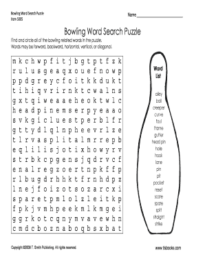 Bowling Word Search Puzzle  Form