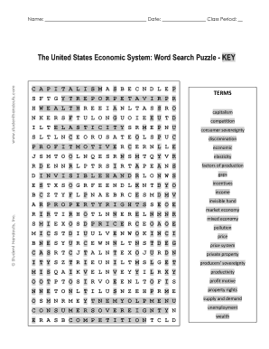 Economics Terms Word Search Puzzle Answer Key  Form