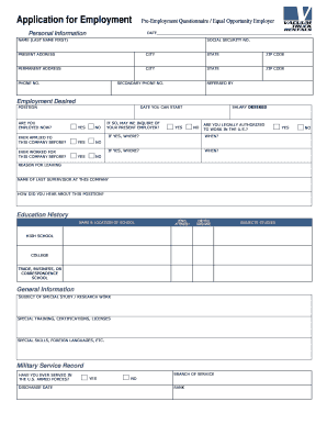 Pre Employment Questionnaire Equal Opportunity Employer  Form