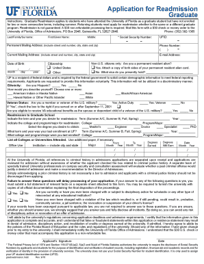 Instructions Graduate Readmission Applies to Students Who Have Attended the University of Florida as a Graduate Student but Have  Form