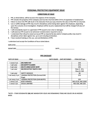 PERSONAL PROTECTIVE EQUIPMENT ISSUE  Form