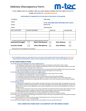 Delivery Discrepancy Form