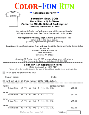 Color Run Registration Form Template