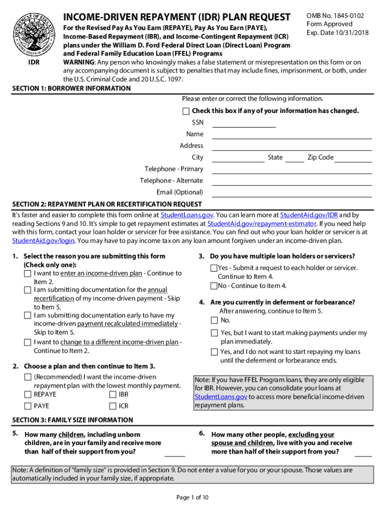  Idr Income Driven Repayment Request 2018-2024