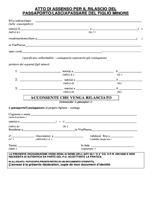 Atto Di Assenso Passaporto  Form