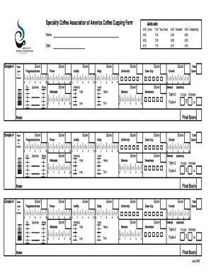 Specialty Coffee Association of America Coffee Cupping Form