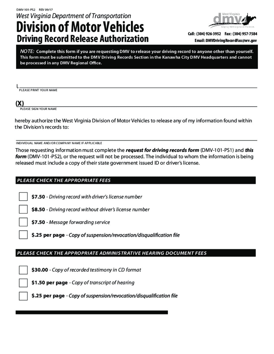 West Virginia Driving Record Release Authorization  Form