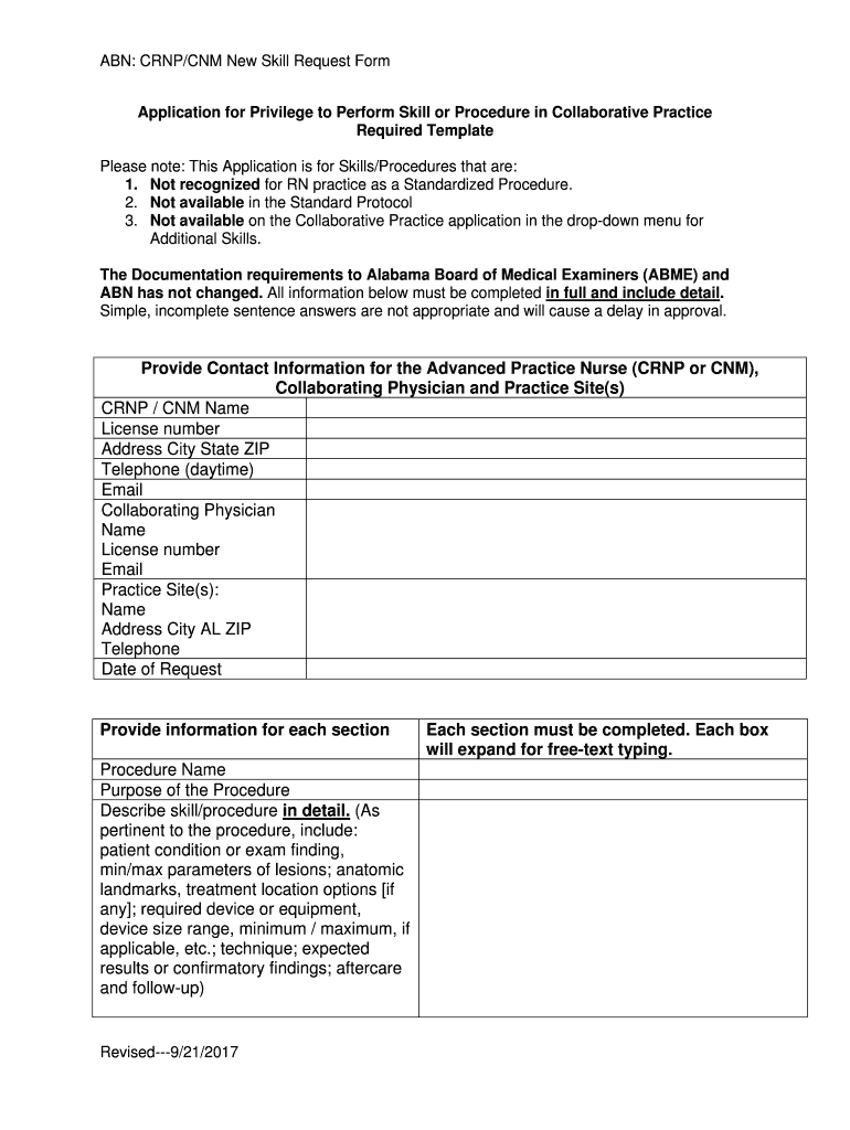 ABN CRNPCNM New Skill Request Form