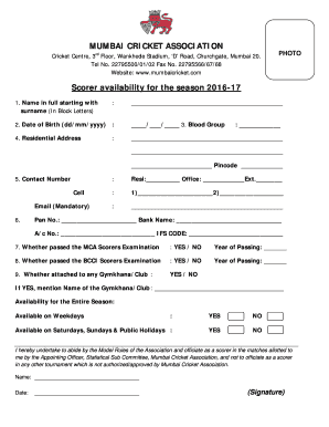 Cricket Registration Form Online