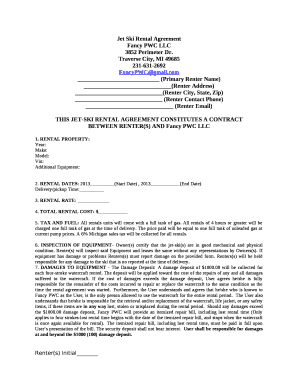 Jet Ski Rental Agreement Template  Form