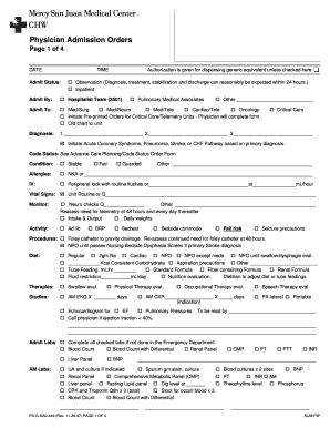 Physician Admission Orders  Form