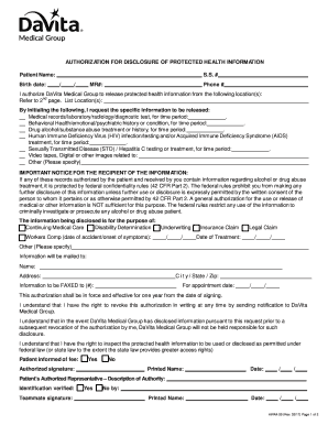 Davita Medical Records Request  Form