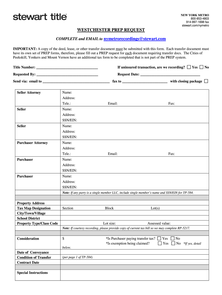 WESTCHESTER PREP REQUEST  Form