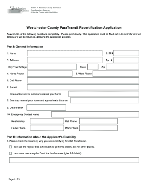 Paratransit Westchester Online  Form