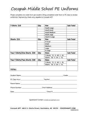 Bring Completed Order Form to PE Class to Receive