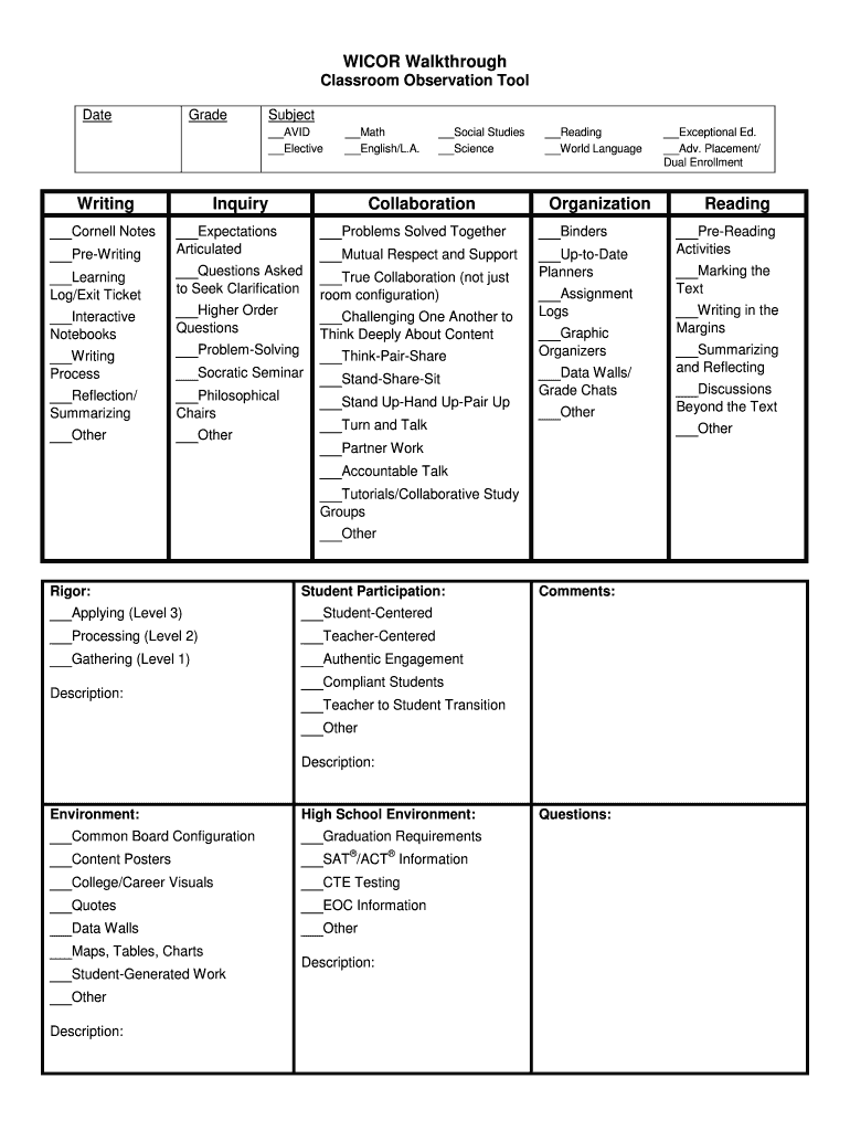 Classroom Observation Tool  Form