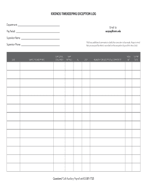 KRONOS TIMEKEEPING EXCEPTION LOG  Form