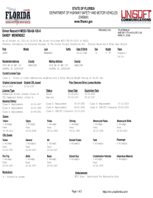 Driver Record # M553 780 68 105 0  Form
